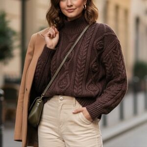 Buffalo David Bitton Dark Brown Cable Knit Sweater Fall Winter Perfect Small